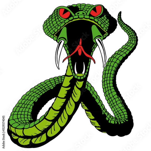 Fototapeta Fierce Cobra Snake Ready to Strike with Open Mouth and Sharp Fangs