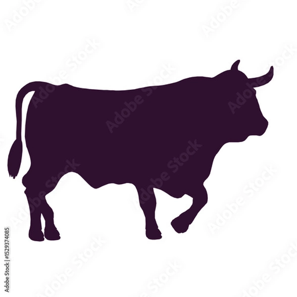 Fototapeta Silhouette of a Powerful Bull Ready for Action in a Field