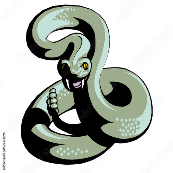 Fototapeta A Charming Cartoon Serpent With Its Tail Wrapped Around Its Body