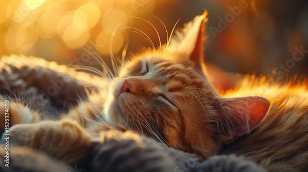 Fototapeta A relaxed cat lounging comfortably. AI generated.