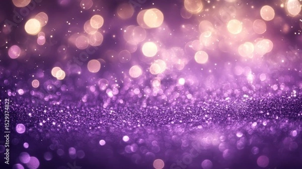 Obraz Sparkling and glittering purple background with festive lights and shiny particles for celebration themes, party invitations, holiday decor, and glamorous event designs