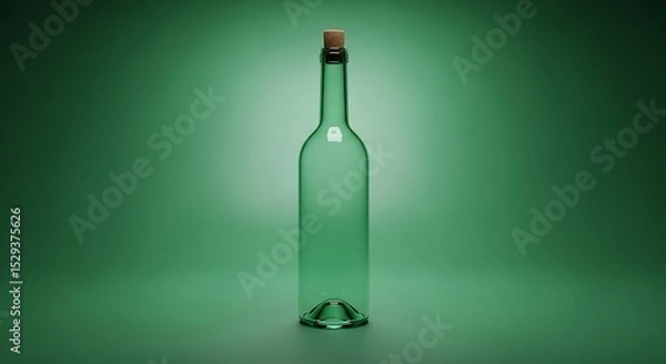 Obraz Elegant Empty Glass Bottle with Cork Stopper on Green Background