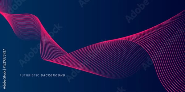 Fototapeta Abstract glowing wave lines on dark blue background. Dynamic wave pattern. Modern flowing wavy lines. Futuristic technology concept. Suit for banner, poster, cover, brochure, flyer, website