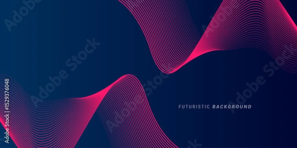 Fototapeta Abstract glowing wave lines on dark blue background. Dynamic wave pattern. Modern flowing wavy lines. Futuristic technology concept. Suit for banner, poster, cover, brochure, flyer, website