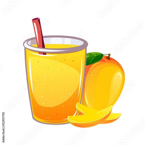 Fototapeta Mango smoothie in a glass. Summer refreshing drink, juice, smoothie. Vector illustration.