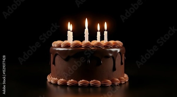 Obraz Chocolate Birthday Cake with Candles in the Dark (5K)