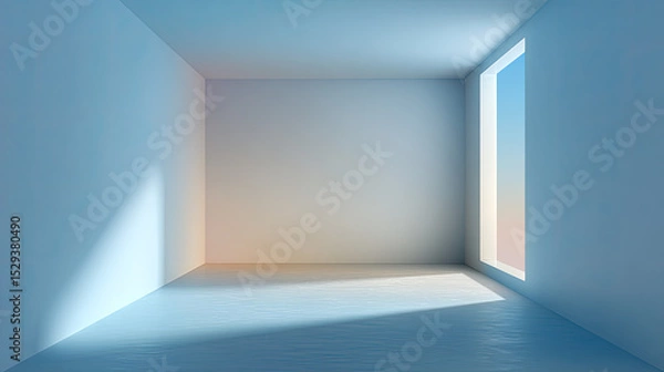 Fototapeta Bright, minimalistic room with soft light streaming through window, creating serene atmosphere