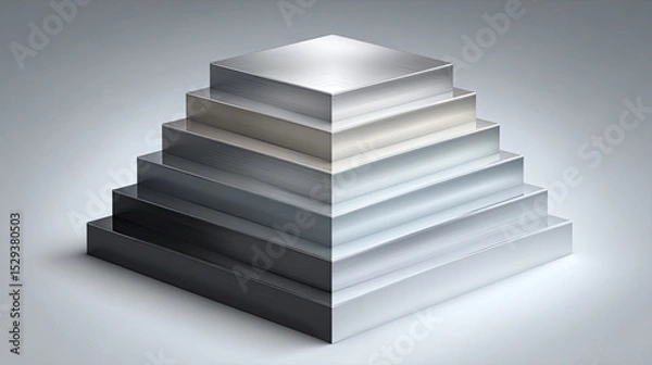 Fototapeta Sleek metallic layers stacked in pyramid shape, showcasing modern design and elegance