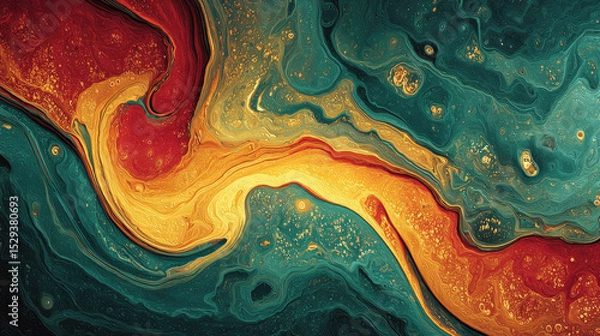 Fototapeta Colorful abstract art with swirling patterns and vibrant hues of red, orange, and teal