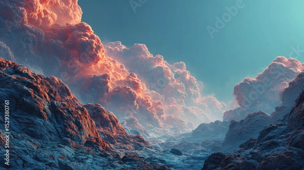 Fototapeta Stunning landscape featuring vibrant clouds and rocky terrain, evoking sense of wonder