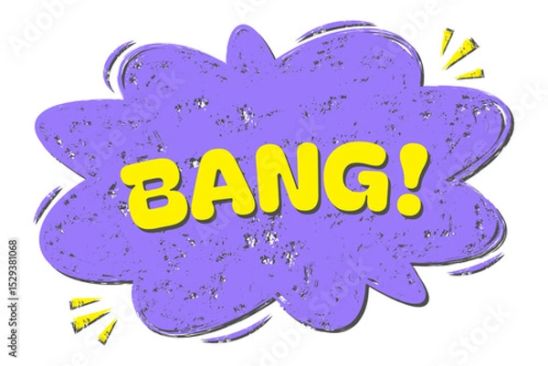 Fototapeta Vibrant comic-style explosion bubble with the word Bang! in bold yellow letters against a playful purple background