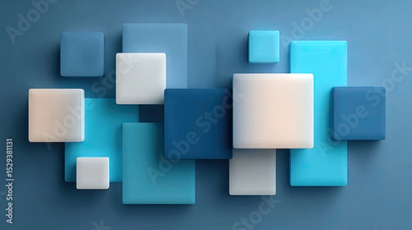 Fototapeta Modern abstract wall art with geometric shapes blue and white tones, creating calming atmosphere