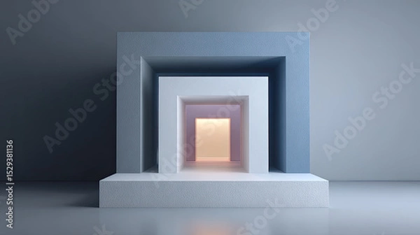 Fototapeta Modern geometric structure with layered shapes and soft lighting creates serene atmosphere
