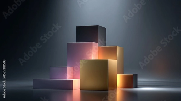 Fototapeta Dramatic stacked rectangles in gradient colors create striking visual display