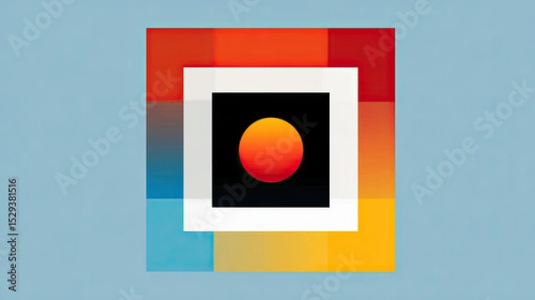 Fototapeta Colorful geometric design featuring central sun symbol, evoking warmth and creativity