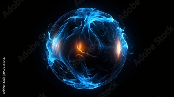 Fototapeta Blue flame sphere isolated on a black background
