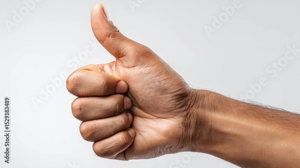 Fototapeta High-key studio shot of a human hand on a white background giving a thumbs up gesture