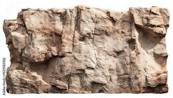 Fototapeta Natural rock face, textured and rugged.  Detailed,  layered,  and uneven rock formations, light beige and brown tones