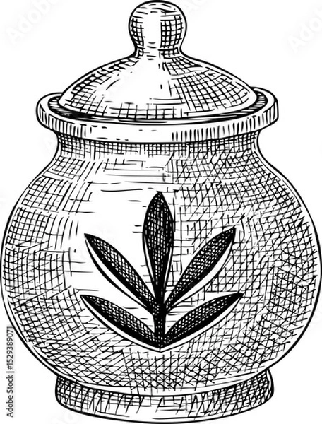 Fototapeta Ceramic aroma diffuser sketch. Hand drawn vector illustration. Aromatherapy and relaxation logo design. NOT AI generated
