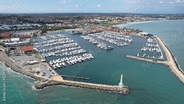Fototapeta Hillarys, Australia – June 3, 2025: Aerial View of The Hillarys Boat Harbour of Perth CBD