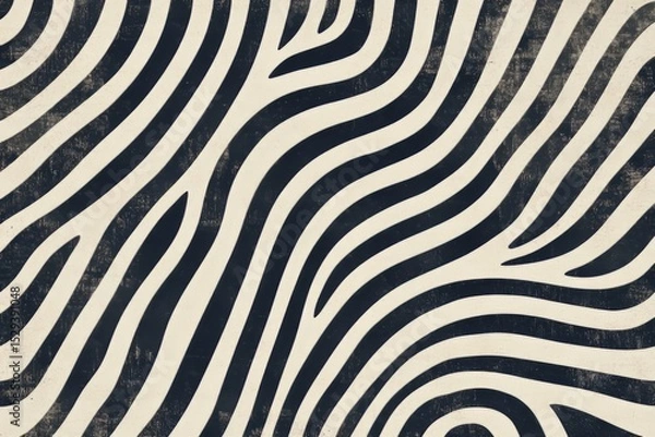 Fototapeta Wavy and swirled zebra strokes, black and white pattern