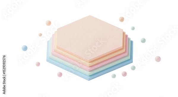 Obraz Pastel color hexagon layers with spheres isolated PNG with Transparent Background