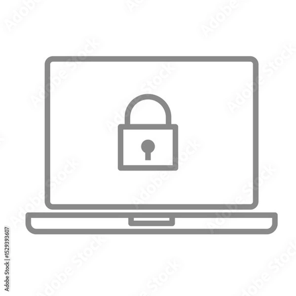 Obraz 鍵マークが表示されたシンプルなノートパソコンのアイコンイラスト