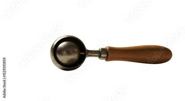 Obraz Vintage metal ice cream scoop with wooden handle isolated PNG with Transparent Background