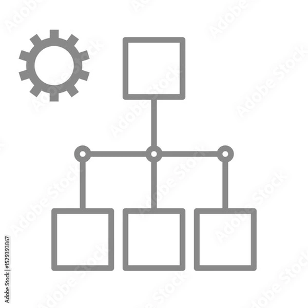 Obraz 歯車が表示されたシンプルな樹形図のアイコン