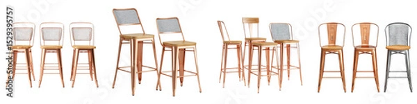 Fototapeta A collection of modern bar stools and chairs for home or commercial use  long title A diverse selection of contemporary industrial style bar stools