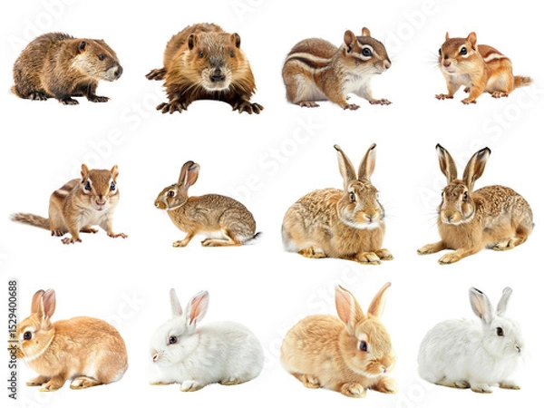 Fototapeta Group of various animals on transparent background
