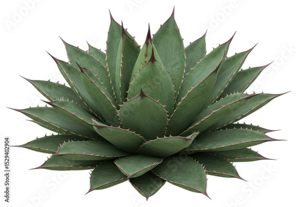 Obraz Lush green agave plant showcasing vibrant leaves with sharp edges, isolated on white