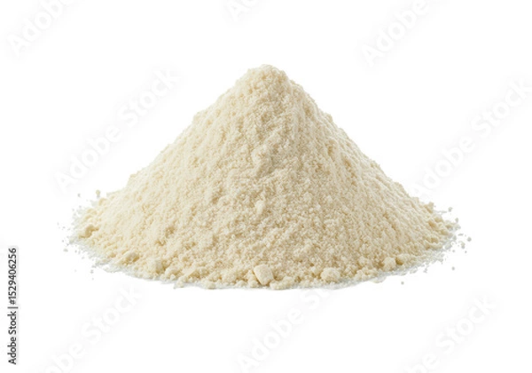 Fototapeta A close-up view of a mound of fine flour on a white background, ideal for cooking