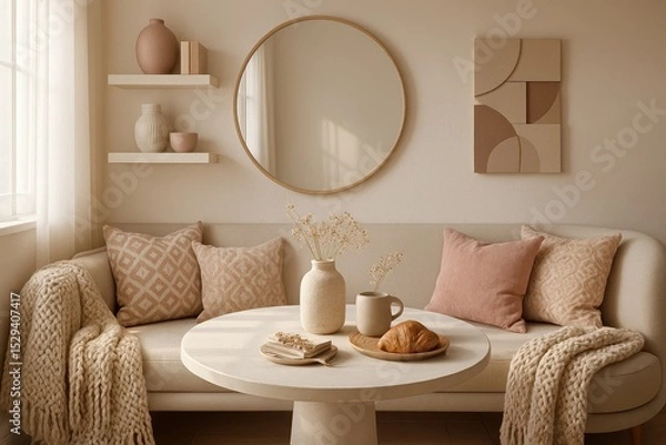 Fototapeta Cozy and Modern Dining Nook with Neutral Tones