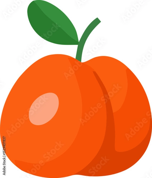 Obraz Bright orange peach with green leaf on a clean white background showcasing its natural shape and color
