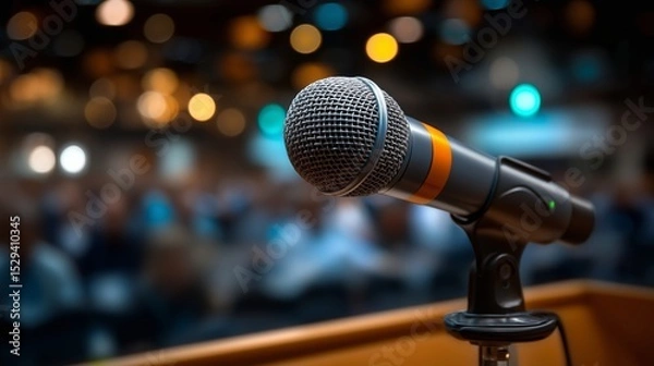 Fototapeta Microphone on Podium for Public Speech