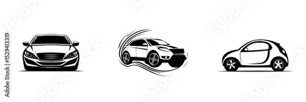 Fototapeta Set of black car icons representing different styles and designs for automotive illustrations