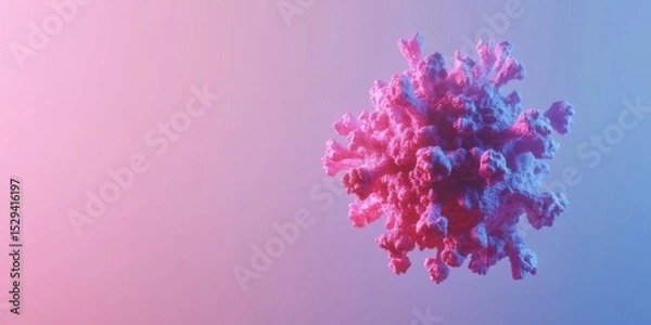 Fototapeta 3D illustration of a vibrant pink and blue virus structure, showcasing intricate details and textures, representing microscopic life and scientific research in a visually striking manner