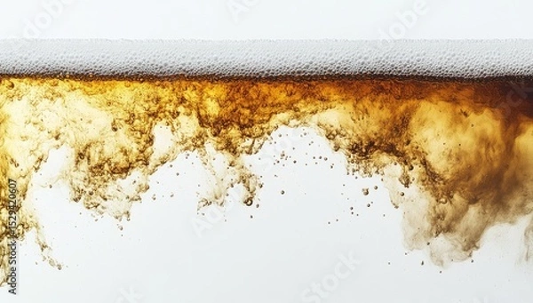 Fototapeta Foamy, amber liquid spills, bubbly texture