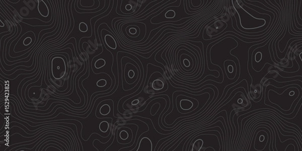 Fototapeta "Minimal topographic contour pattern on a dark background with fine grey lines. Abstract, fluid linework ideal for tech, nature, or mapping-inspired vector designs and stylish digital wallpapers"