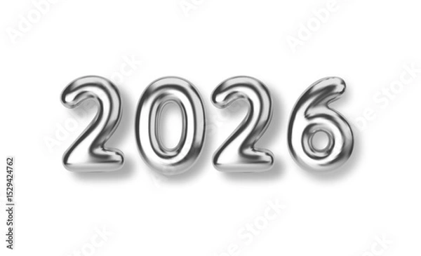 Obraz Shiny metallic 2026 vector illustration with a modern 3D style, perfect for New Year designs, event promotions, and marketing materials. Ideal for futuristic and celebratory themes.