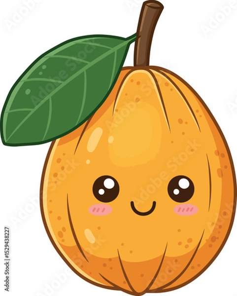 Obraz Cute Cartoon Fruit Character with Smiling Face and Leaf