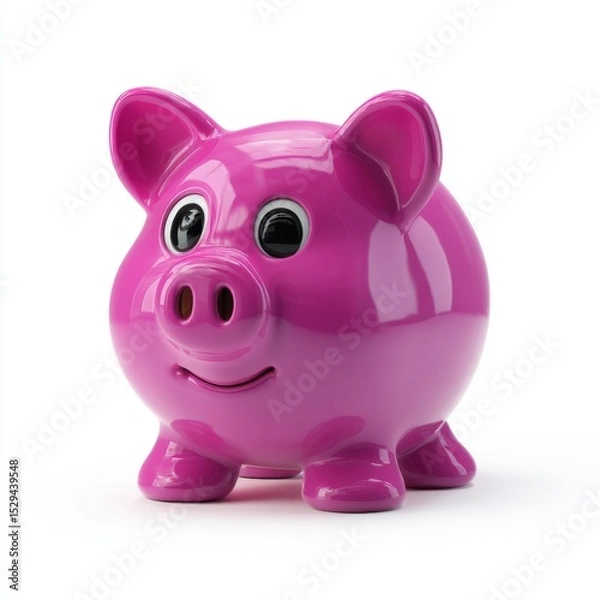Obraz Colorful pink piggy bank with shiny surface and cute facial features reflecting playful savings concept for children and finance education