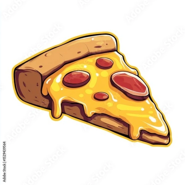 Obraz Delicious slice of cartoon pizza with melting cheese and pepperoni the perfect comfort food illustration for fun designs
