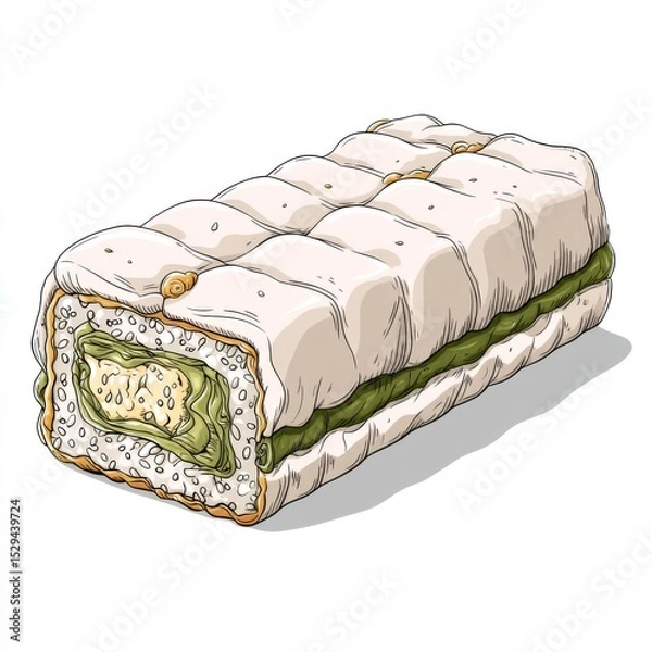 Obraz Detailed Illustration of a Delicious Sandwich with Fresh Vegetables and Creamy Filling