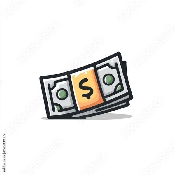 Obraz Stylized illustration of a stack of cash featuring a dollar bill with a simple design and bright colors for modern visuals