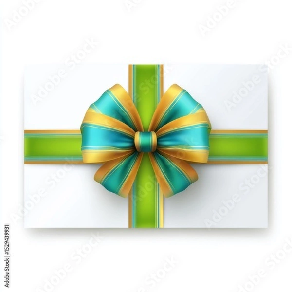 Obraz Brightly Colored Gift Box with Blue and Yellow Bow on White Background for Celebration and Special Occasions