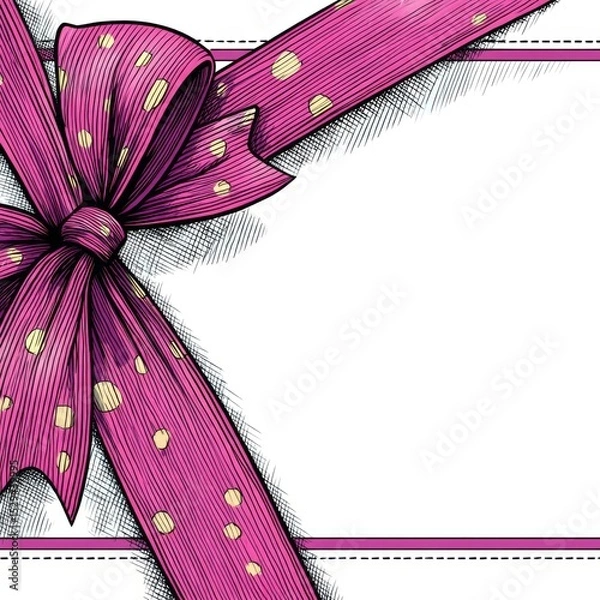 Obraz Decorative Pink Polka Dot Bow with Elegant Ribbon on Blank Background Perfect for Gift Packaging and Festive Celebrations