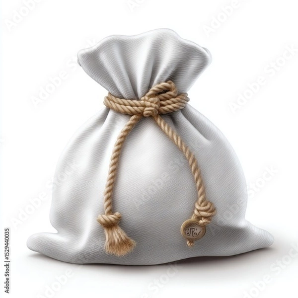 Obraz Soft White Fabric Bag Tied with a Natural Rope String for Storage and Decoration Purposes
