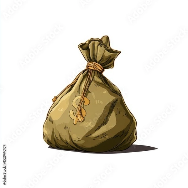 Obraz Illustrative Drawing of a Money Bag with Dollar Sign Symbolizing Wealth and Financial Success in a Simple Artistic Style